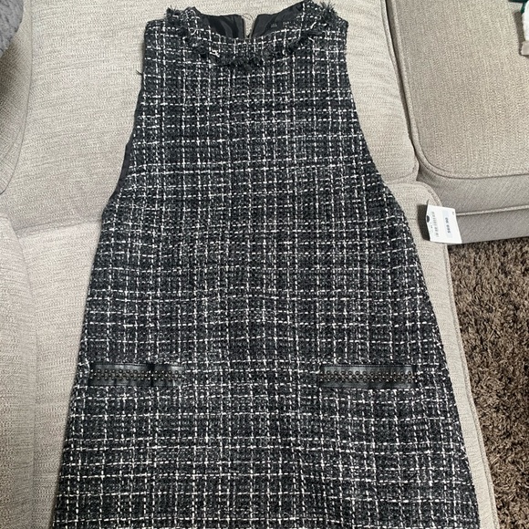 NWT Zara Black Tweed Leather Trim Dress Size S - Picture 1 of 6
